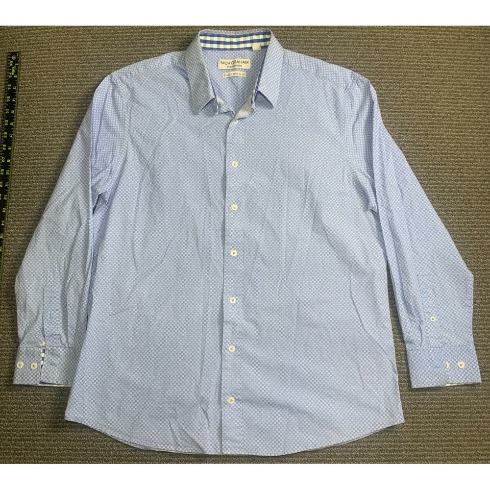 Nick Graham Everywhere Mens XL Shirt Stretch Modern Fit Blue Geometric Button Up